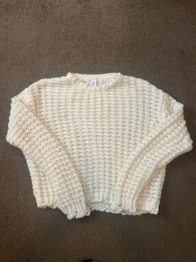 Collusion Open Knit White Crewneck Sweater